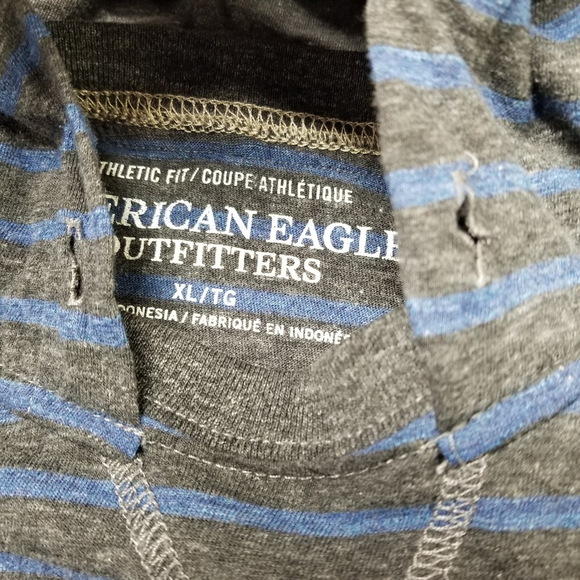 American Eagle Hoodie Mens Size XL Gray Blue Striped Pullover Hooded Shirt - Picture 4 of 10